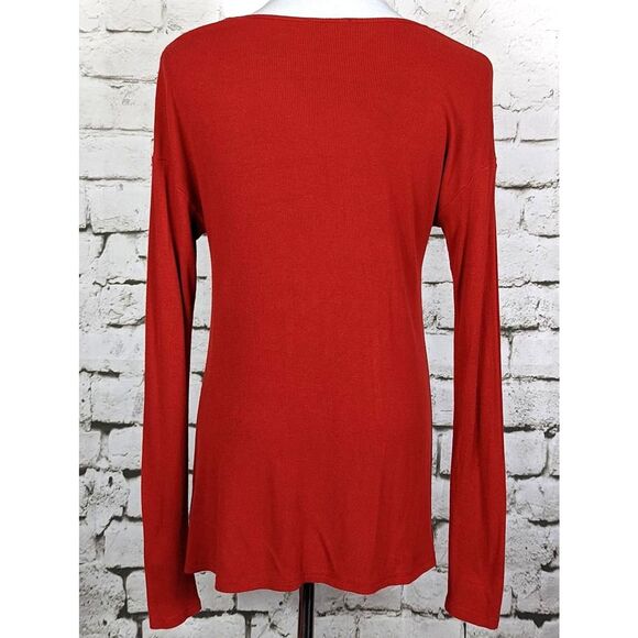 BORDEAUX Knot-Front Ribbed Knit V-Neck Tee Soft Stretchy Versatile Casual Small - Picture 5 of 7